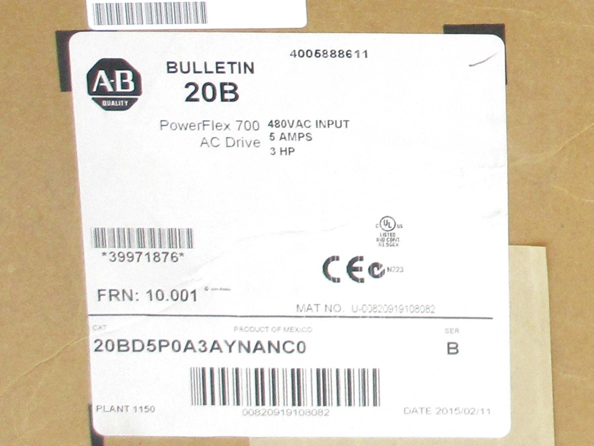 INDUSTRIAL SPARE PART 20BD5P0A3AYNANC0 SER. B F/W 10.001 NSMP