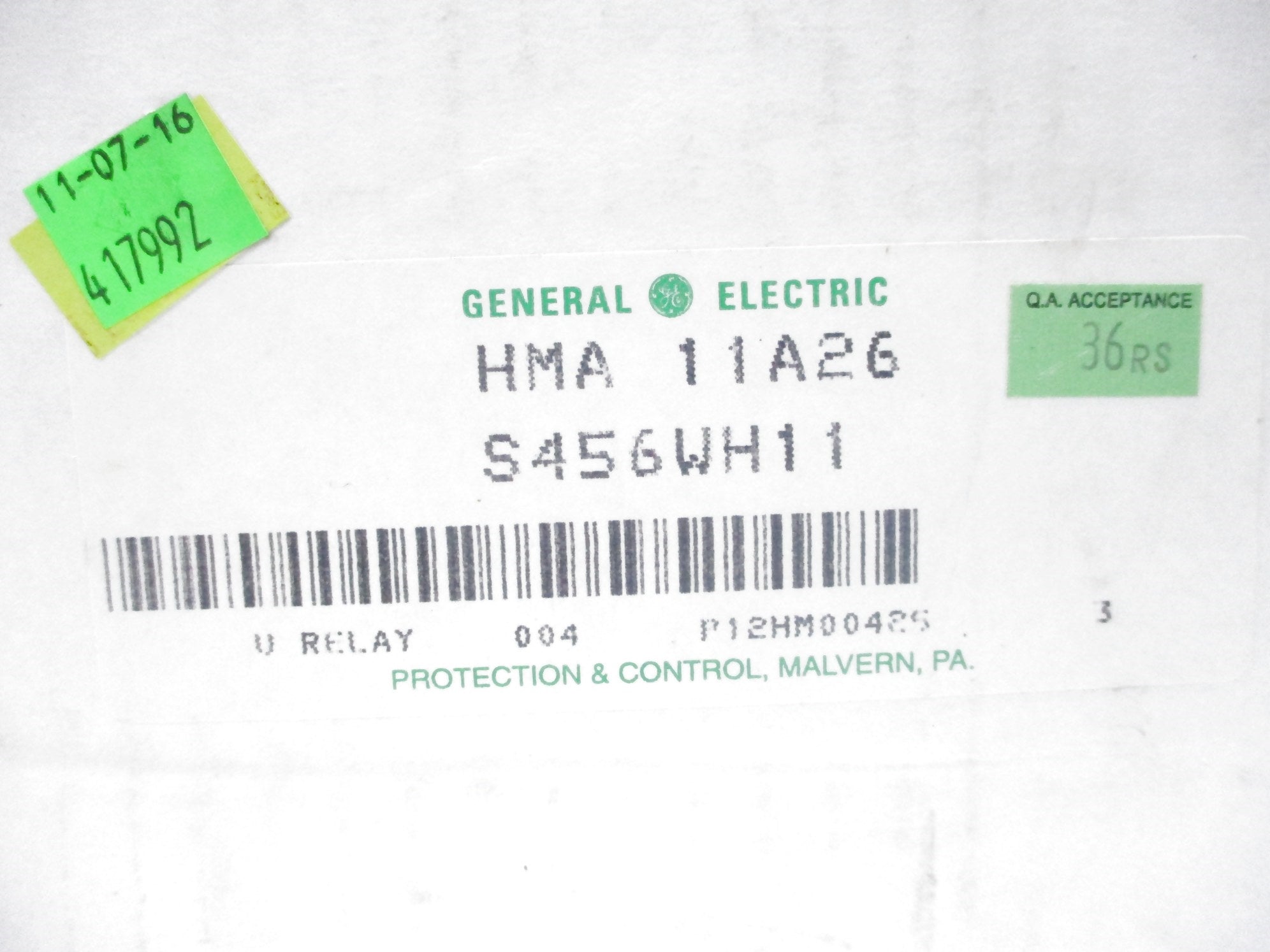 GENERAL ELECTRIC HMA11A26 NSFS