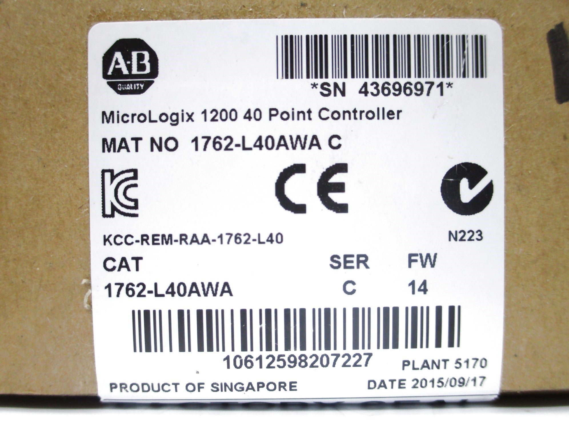 ALLEN BRADLEY 1762-L40AWA SER. C F/W 14 DATE: 2015 NSFS