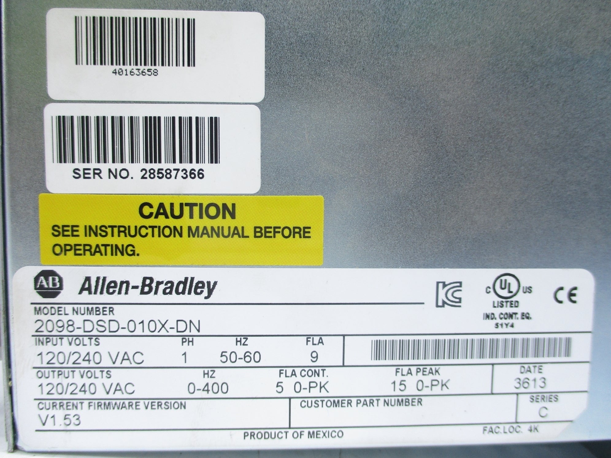 ALLEN BRADLEY 2098-DSD-010X-DN SER. C F/W V1.53 NSNP