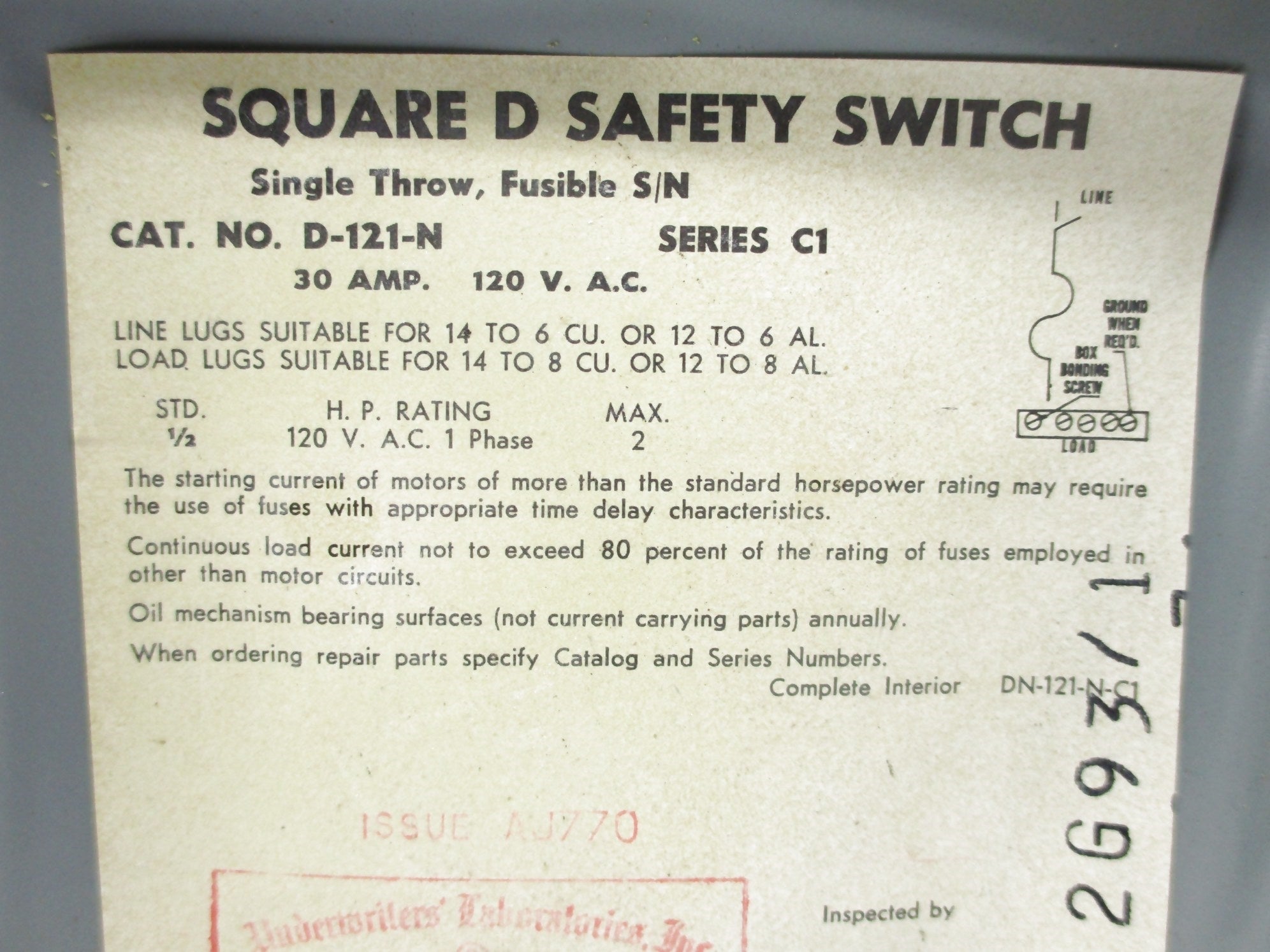 SQUARE D D-121-N SER. C1 NSNP