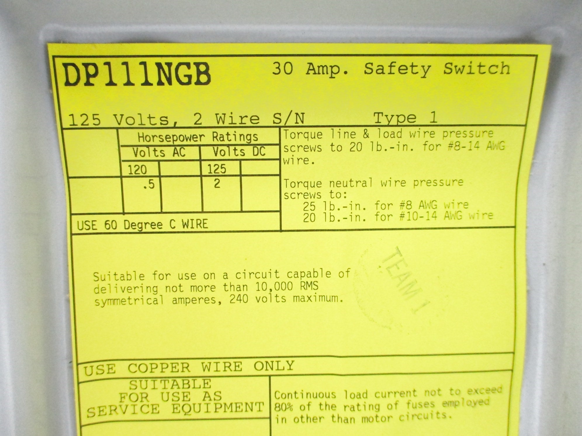CUTLER HAMMER DP111NGB NSNP