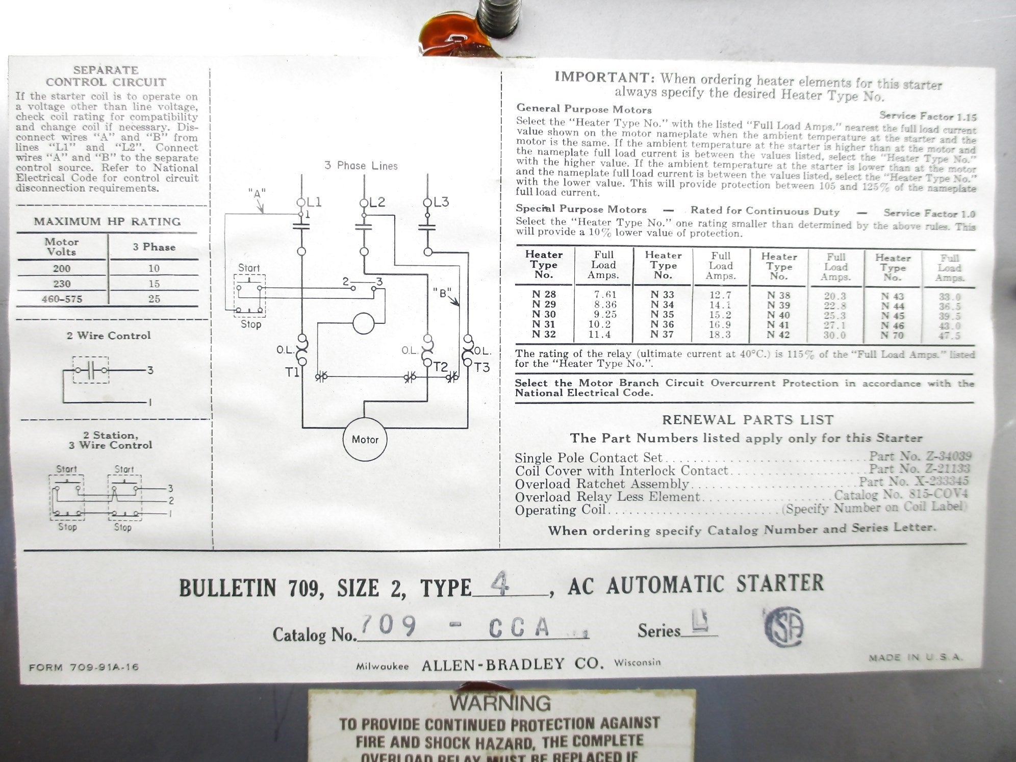 INDUSTRIAL SPARE PART 709-CCA SER. L NSNP