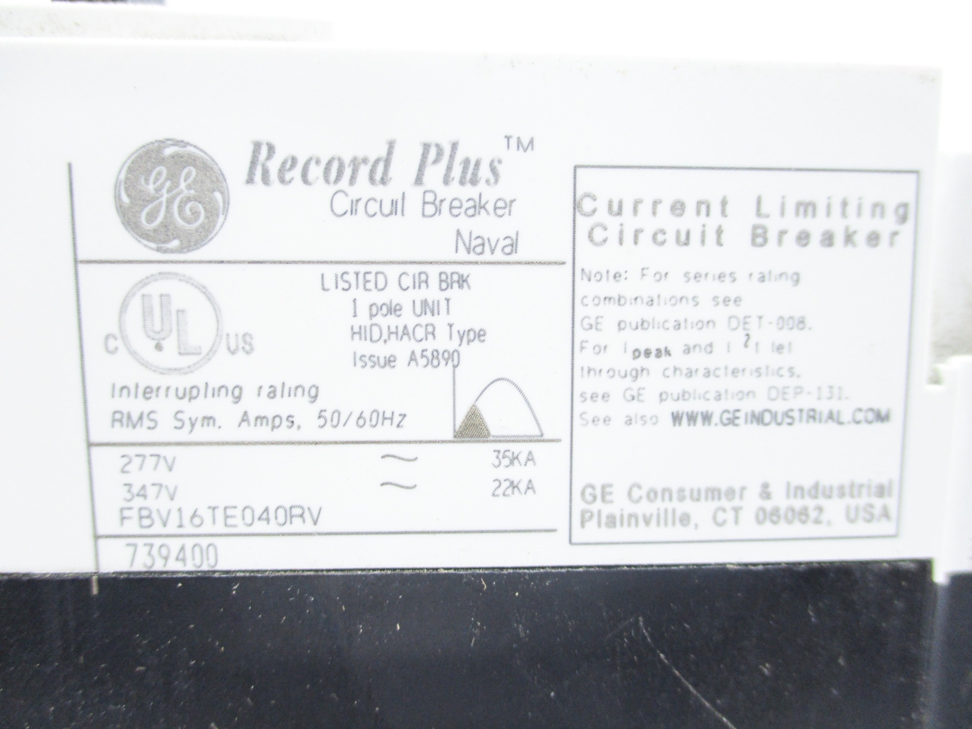 GENERAL ELECTRIC FBV16TE040RV 40A 277V UNMP