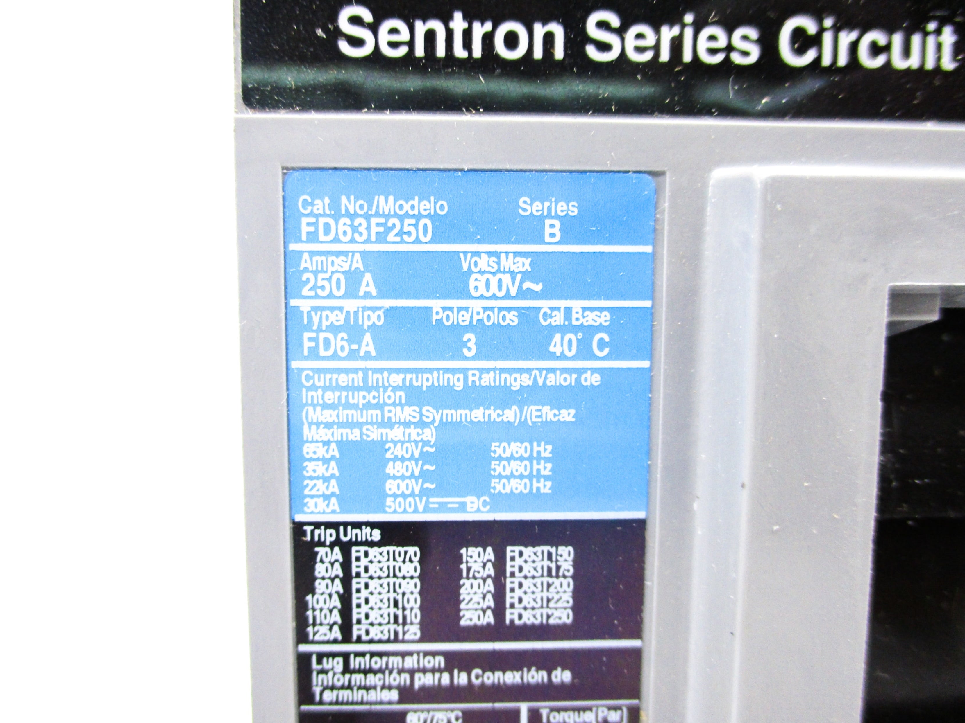 SIEMENS FD63F250 SER. B 250A 600V NSNP