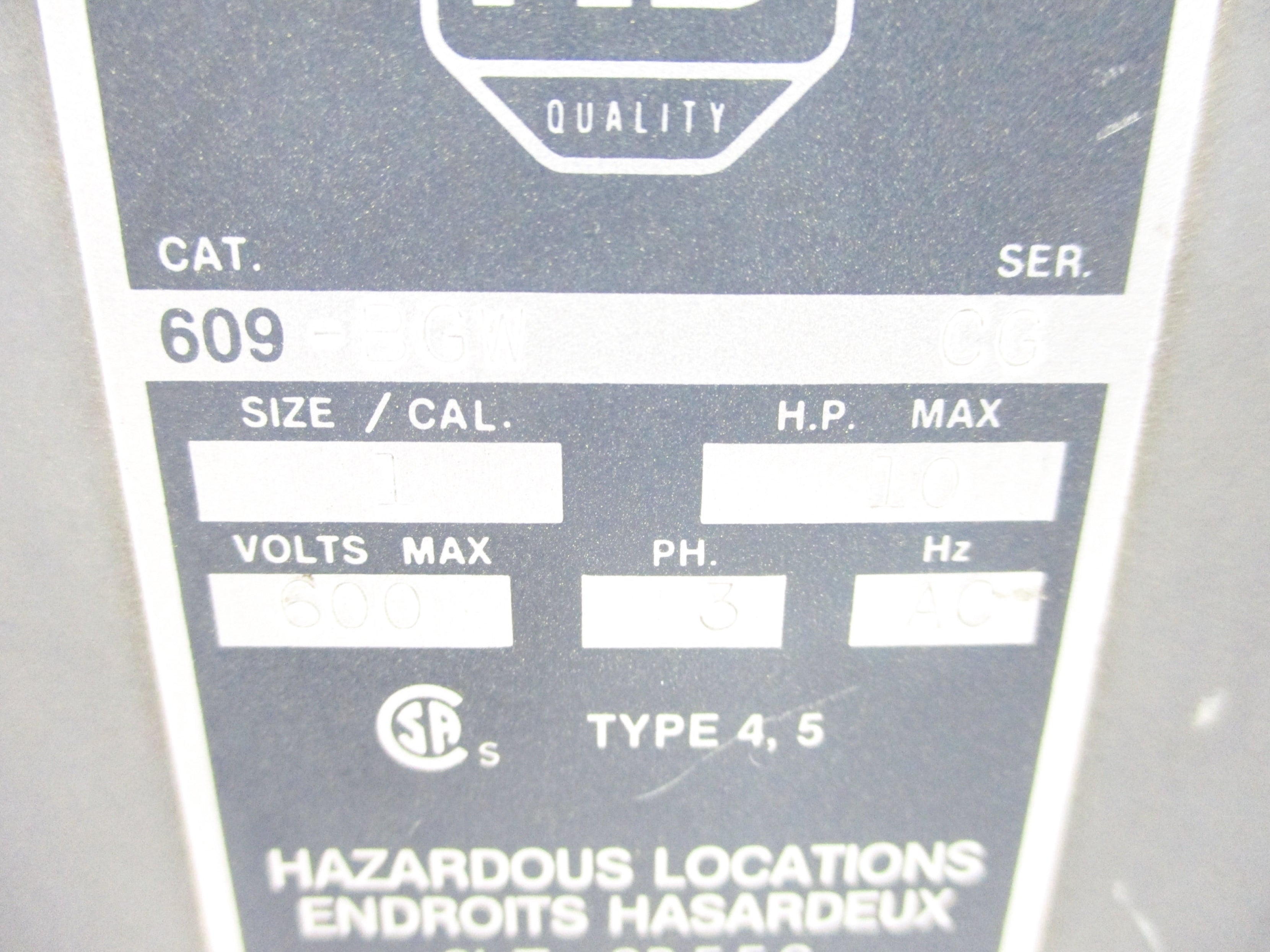 ALLEN BRADLEY 609-BGW SER. CG NSNP