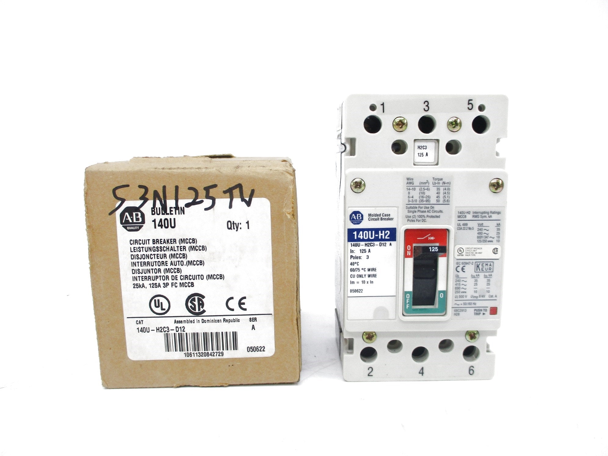 ALLEN BRADLEY 140U-H2C3-D12 SER. A 125A NSMP