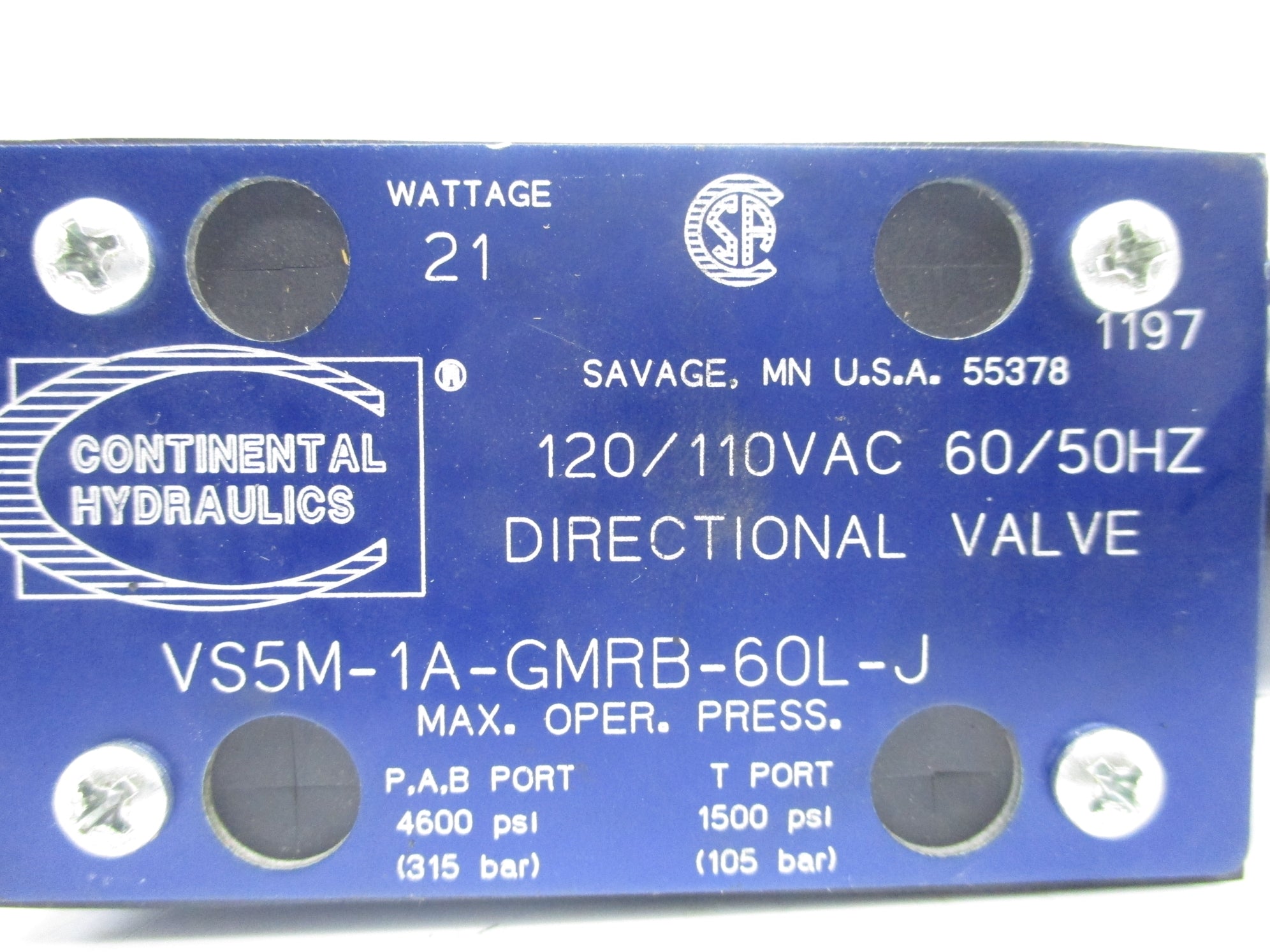 CONTINENTAL HYDRAULICS VS5M-1A-GMRB-60L-J 110/120VAC  NSNP