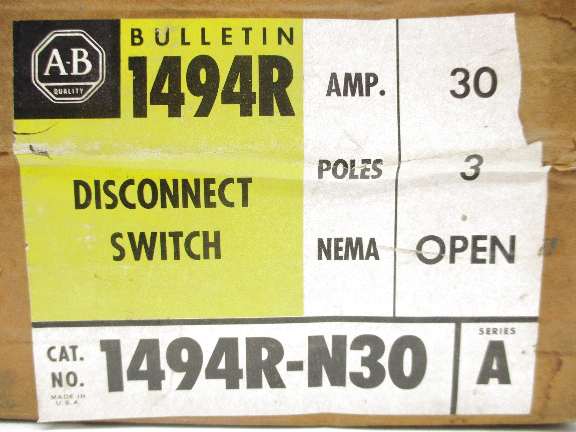 ALLEN BRADLEY 1494R-N30 SER. A (BR/YL) NSFS