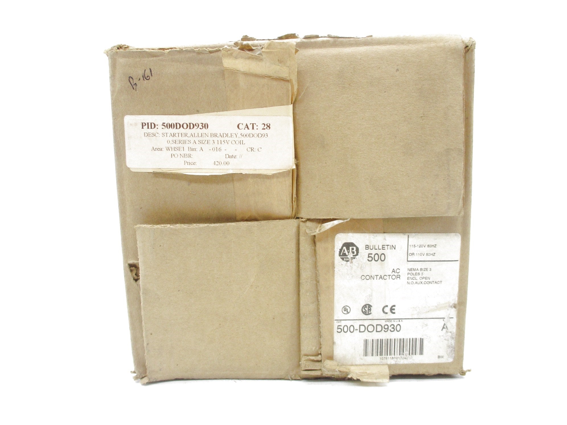 ALLEN BRADLEY 500-DOD930 SER. A 110/115-120V 90A (BR/WH) NSMP