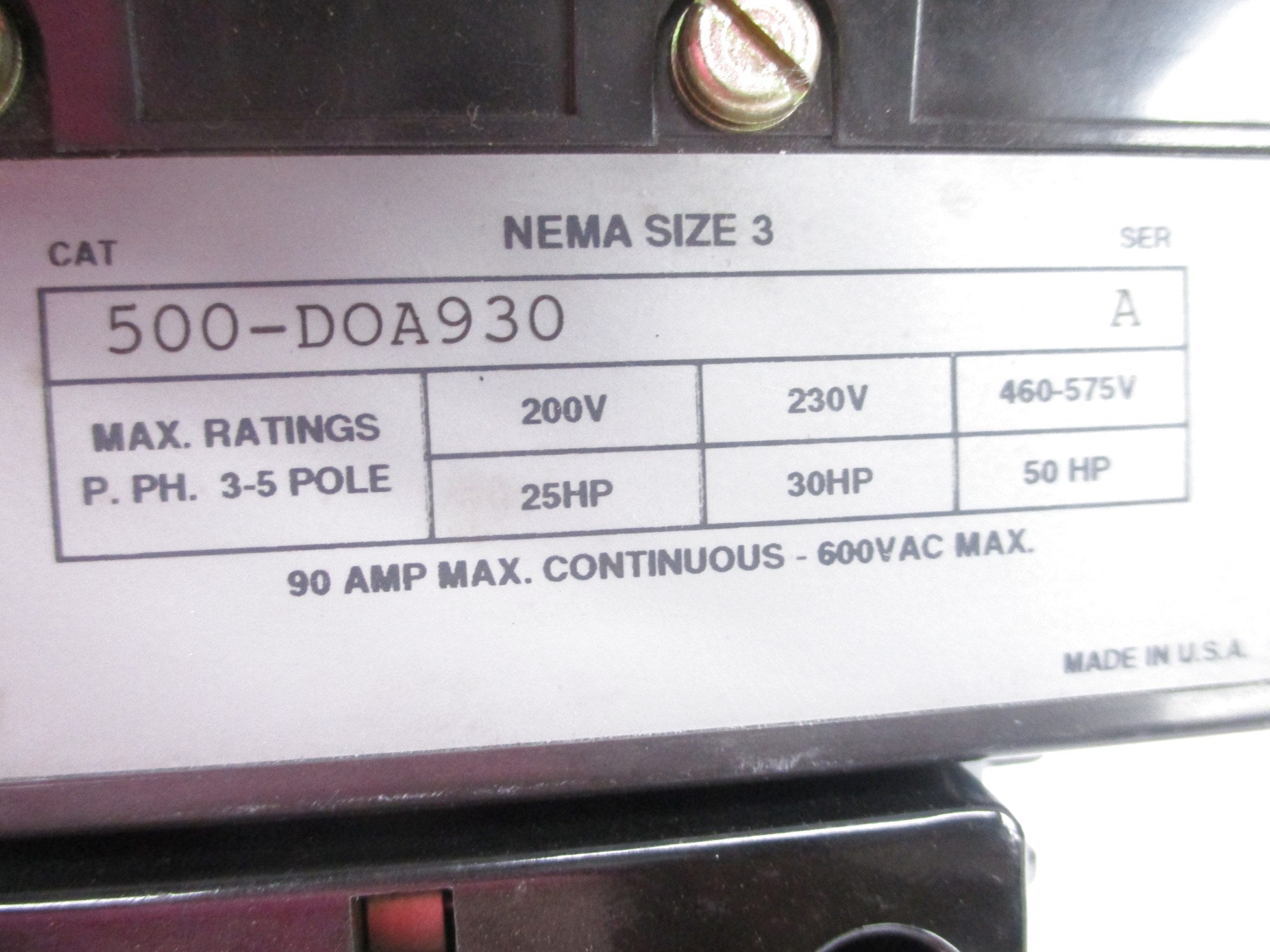 ALLEN BRADLEY 500-DOA930 SER. A NSNP