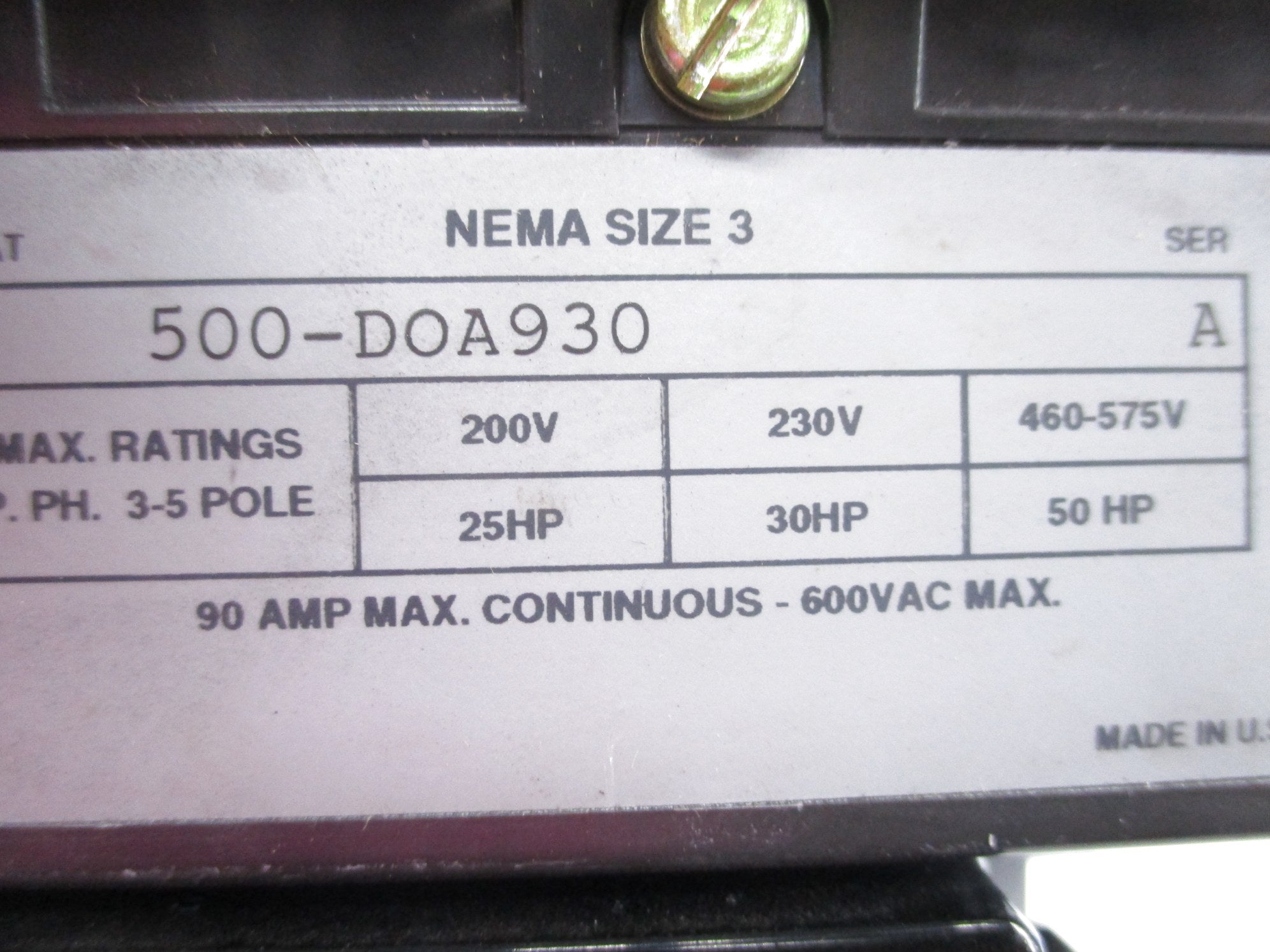 ALLEN BRADLEY 500-DOA930 SER. A (AS PICTURED) NSNP