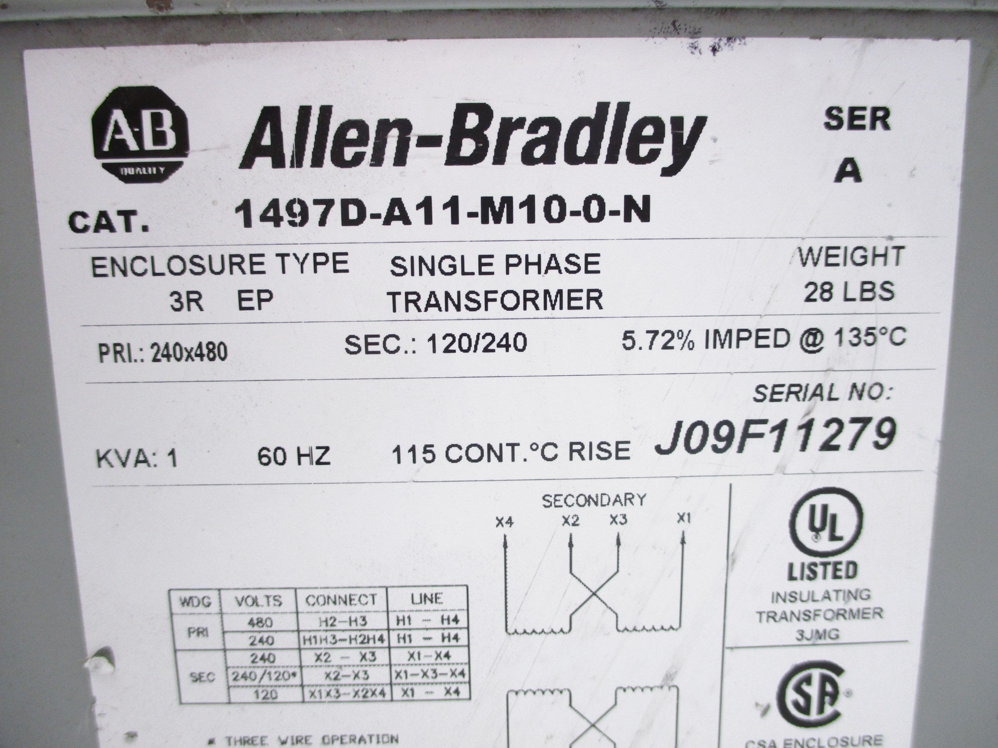 ALLEN BRADLEY 1497D-A11-M10-0-N SER. A NSNP