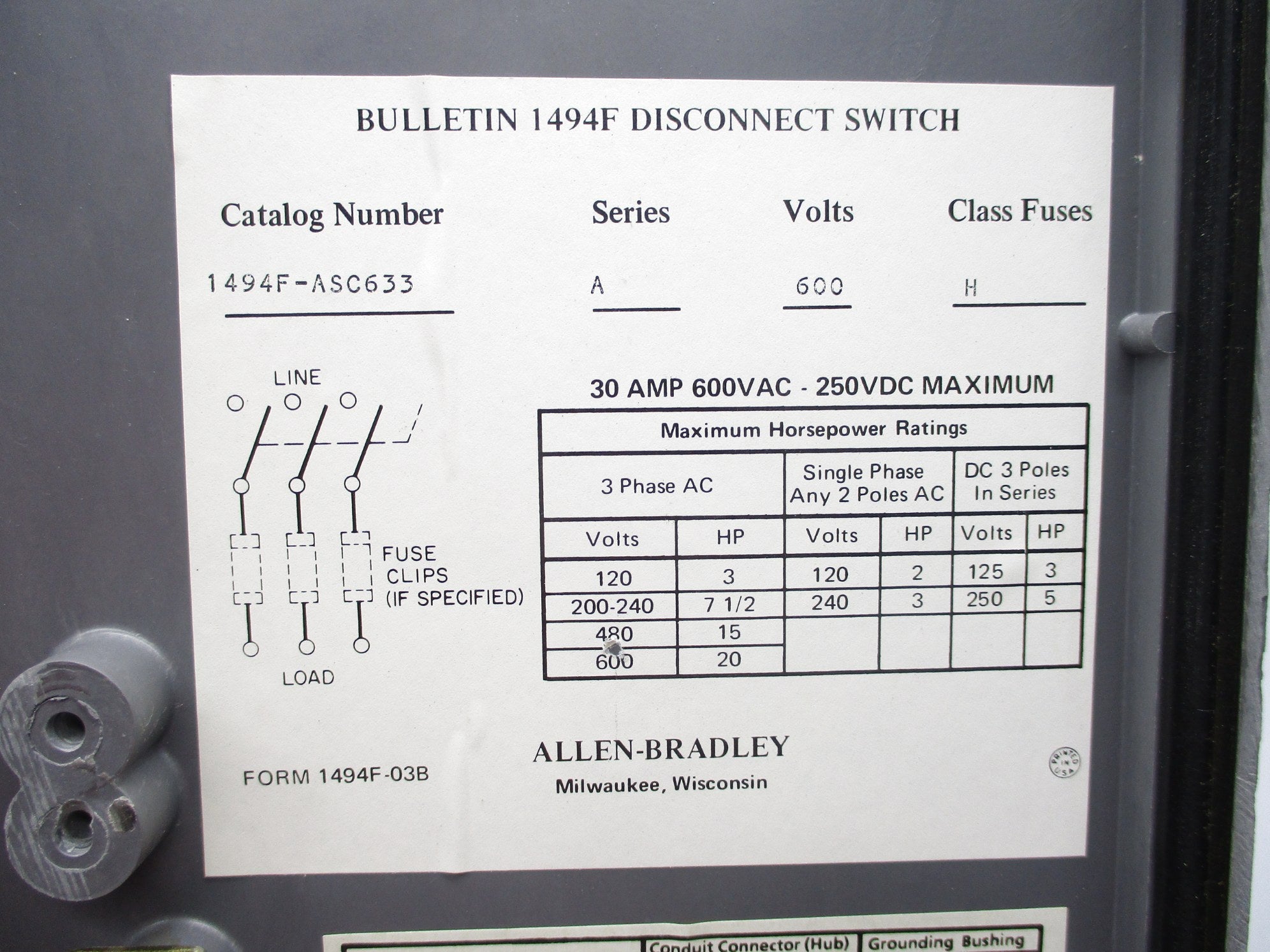 ALLEN BRADLEY 1494F-ASC633 SER. A NSNP