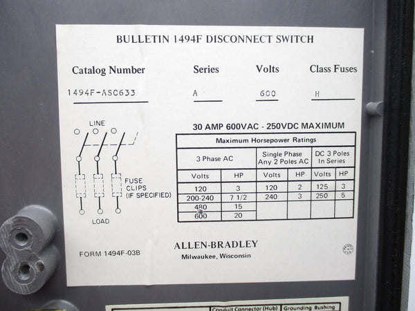 ALLEN BRADLEY 1494F-ASC633 SER. A NSNP