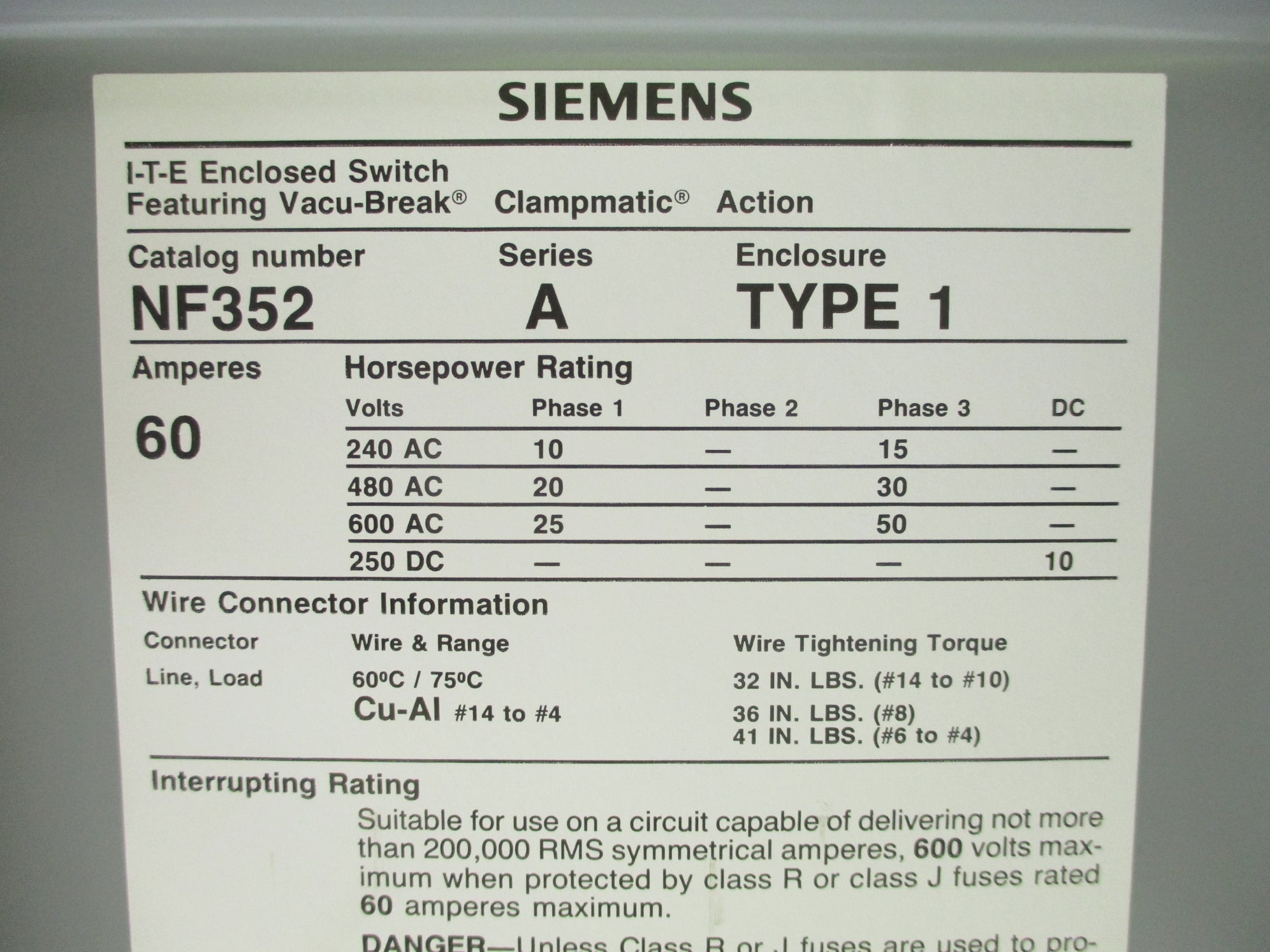 SIEMENS NF352 SER. A NSNP