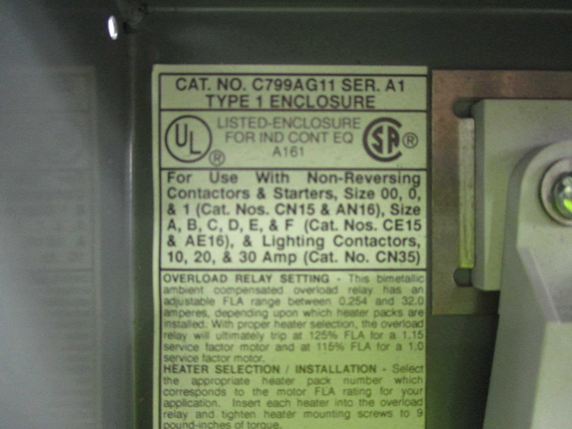 CUTLER HAMMER C799AG11 SER. A1 NSNP