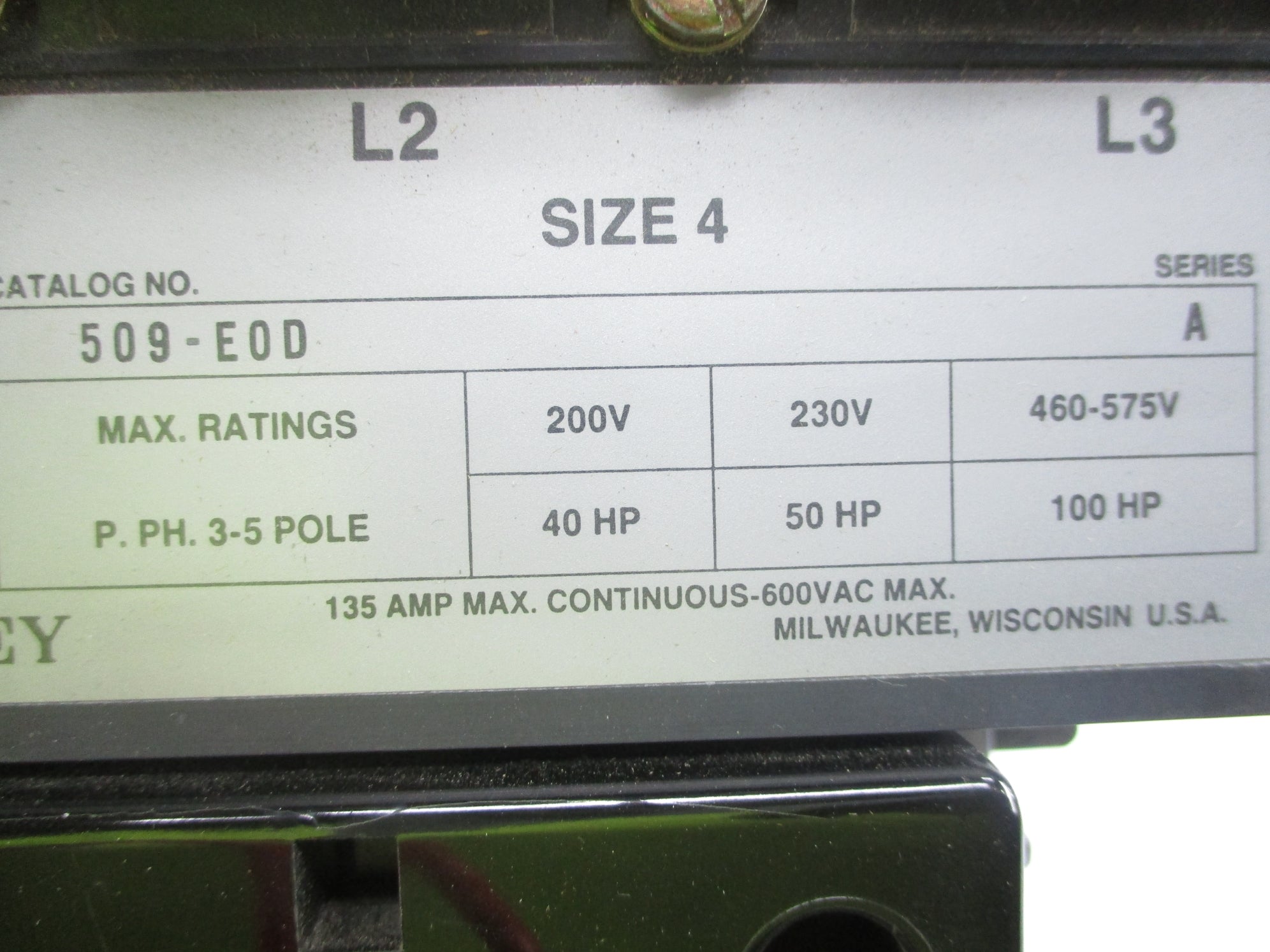 INDUSTRIAL SPARE PART 509-EOD SER. A 110/115-120V 135A NSNP