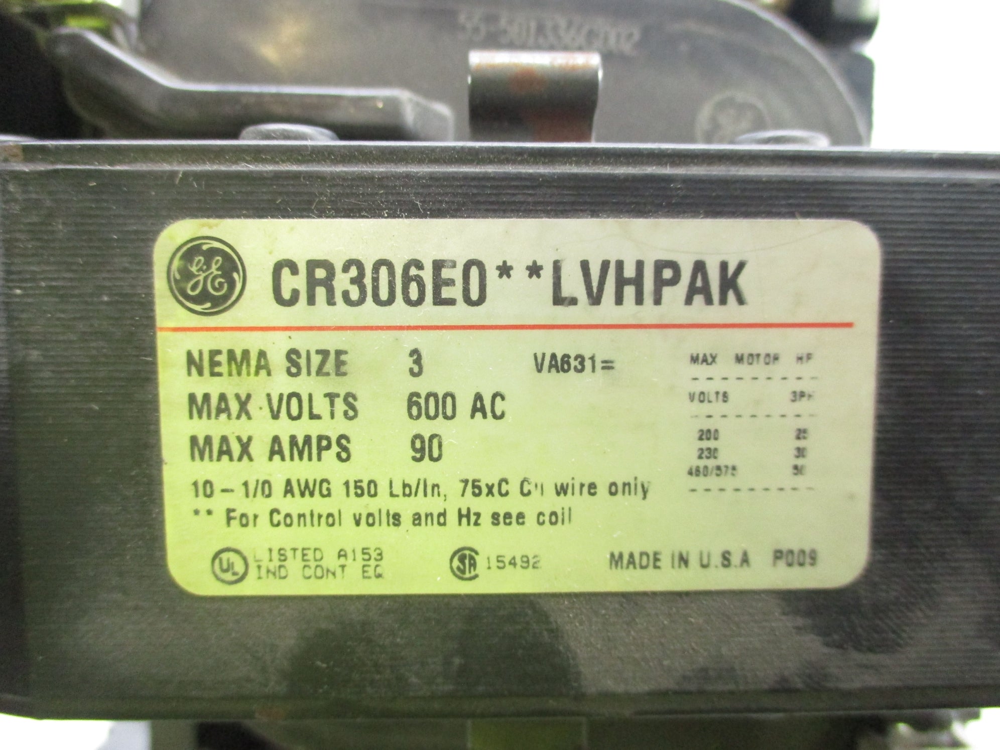 GENERAL ELECTRIC CR306E0**LVHPAK NSNP