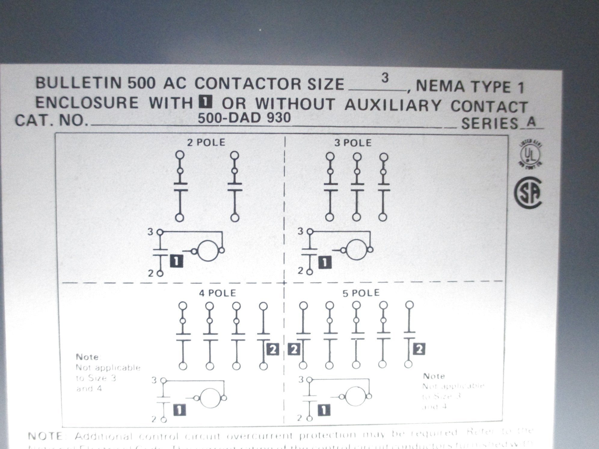 INDUSTRIAL SPARE PART 500-DAD930 SER. A 110/115-120V 90A NSNP