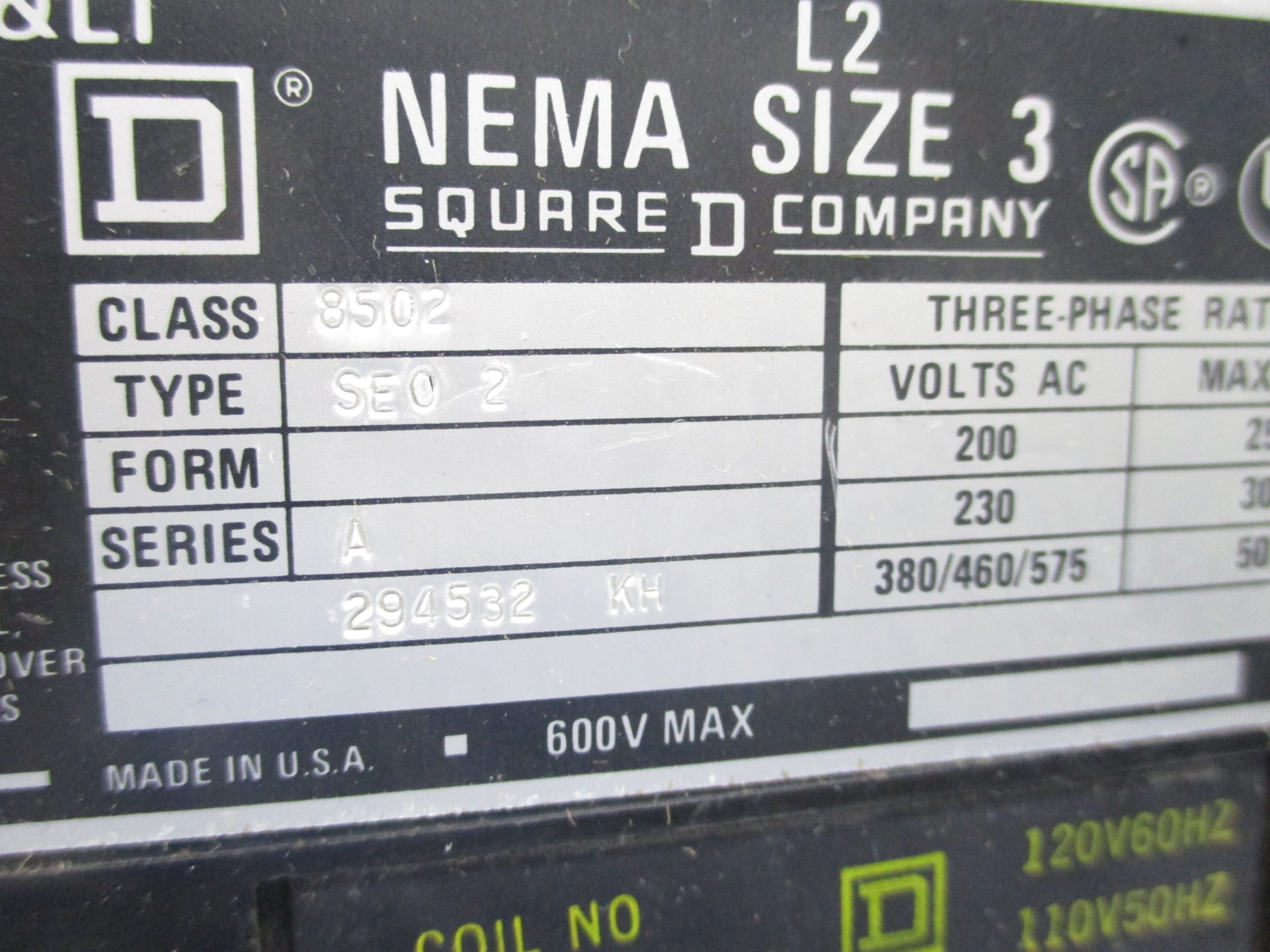 SQUARE D 8502SEO2 SER. A 120V (AS PICTURED) NSNP