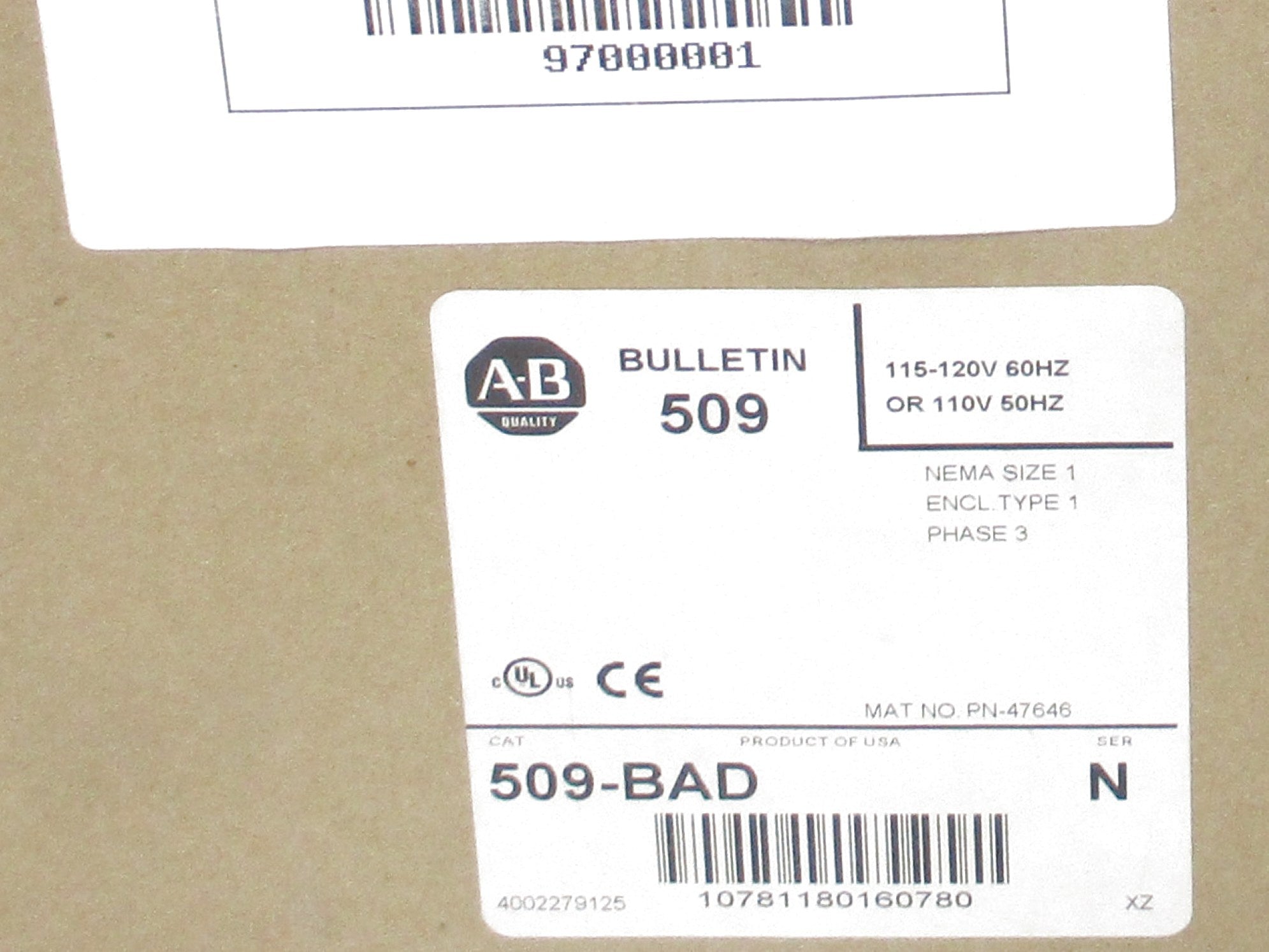 ALLEN BRADLEY 509-BAD SER. N (BR/WH) NSMP