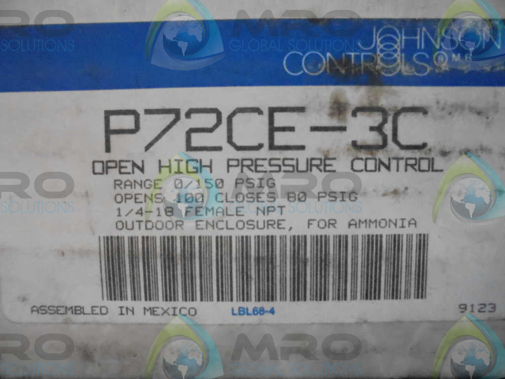 JOHNSON CONTROLS INC. P72CE-3C OPEN HIGH PRESSURE CONTROL *NEW IN BOX*