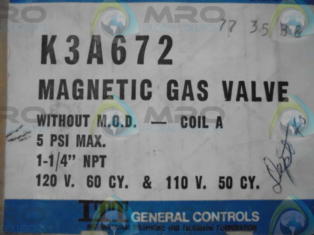 ITT GENERAL CONTROLS K3A672 MAGNETIC GAS VALVE *NEW IN BOX*