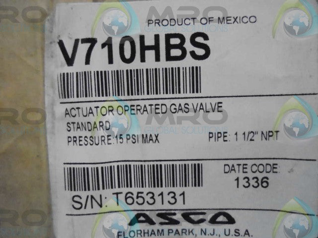 ASCO V710HBS ACUTATOR OPERATED GAS VALVE *FS*