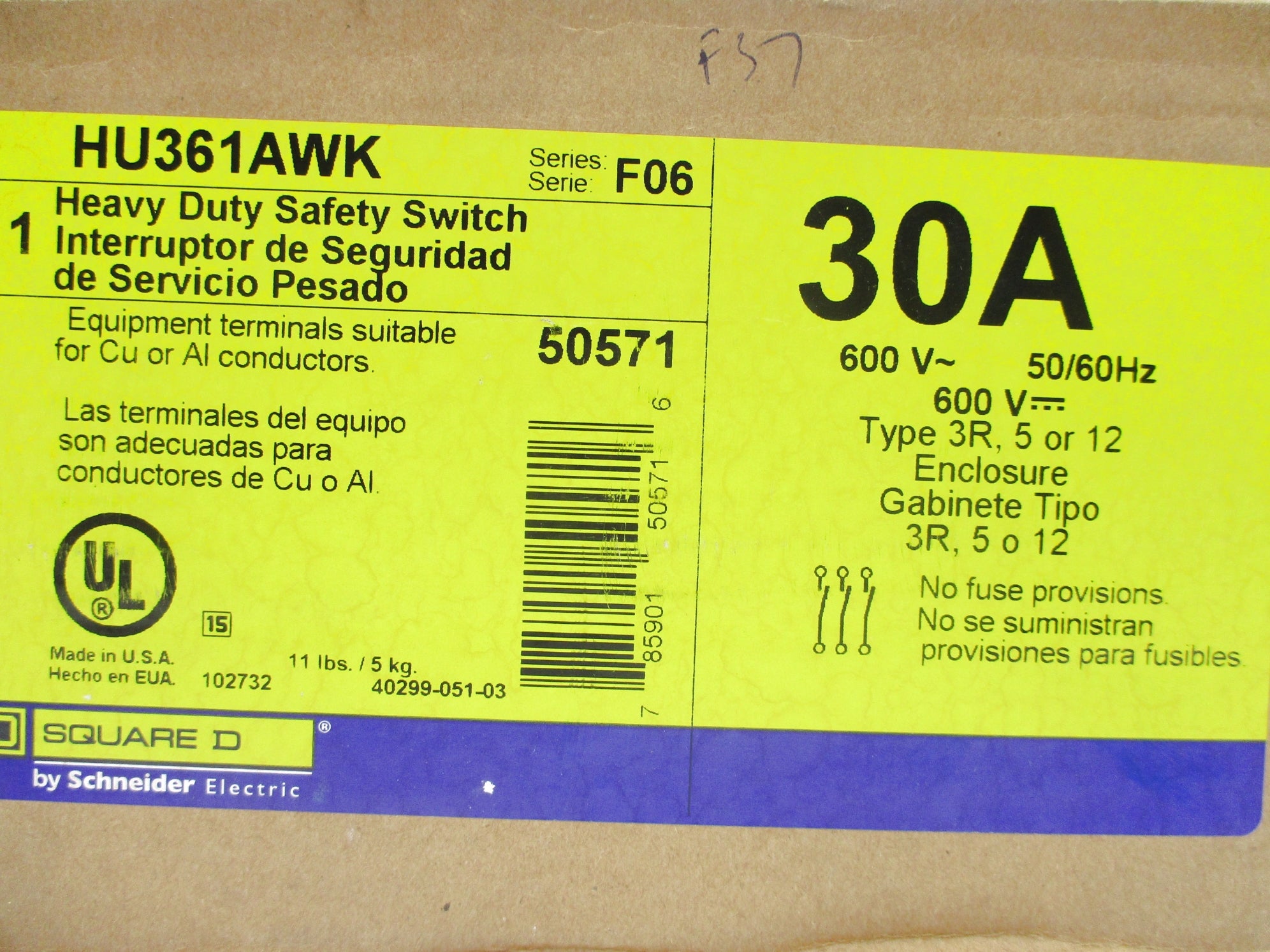 SQUARE D HU361AWK SER. F06 NSFS
