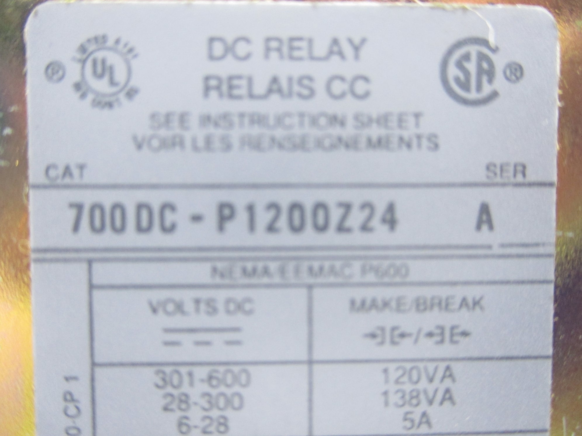 ALLEN BRADLEY 700DC-P1200Z24 SER. A 24V NSNP