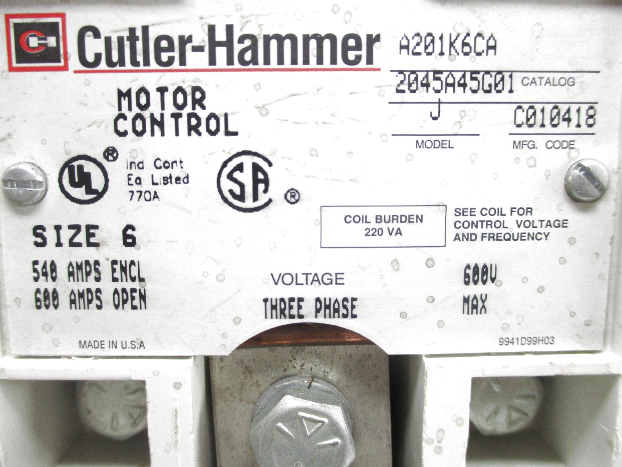 CUTLER HAMMER A201K6CA 220V NSNP