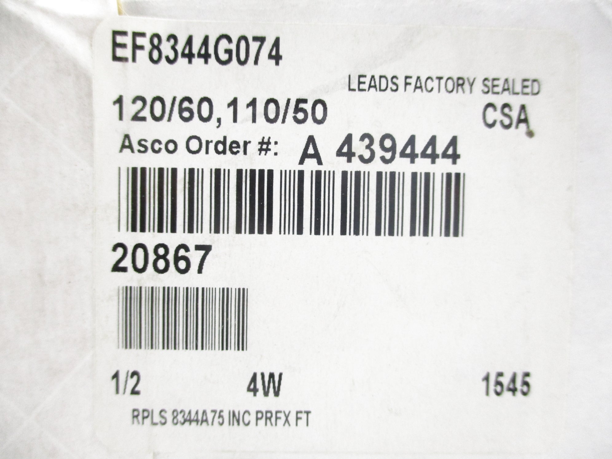 ASCO EF8344G074 110/120V NSFS