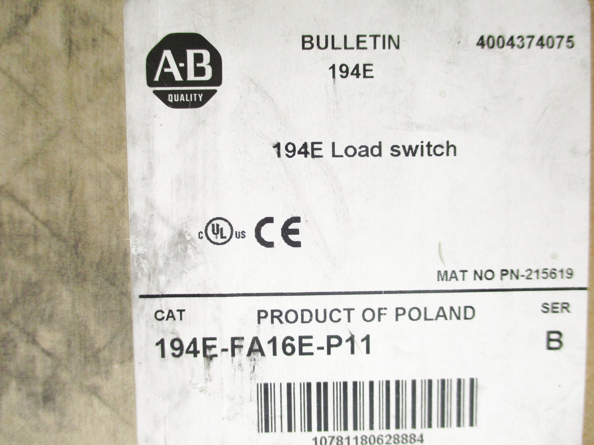 ALLEN BRADLEY 194E-FA16E-P11 SER. B (BR/WH) NSFS
