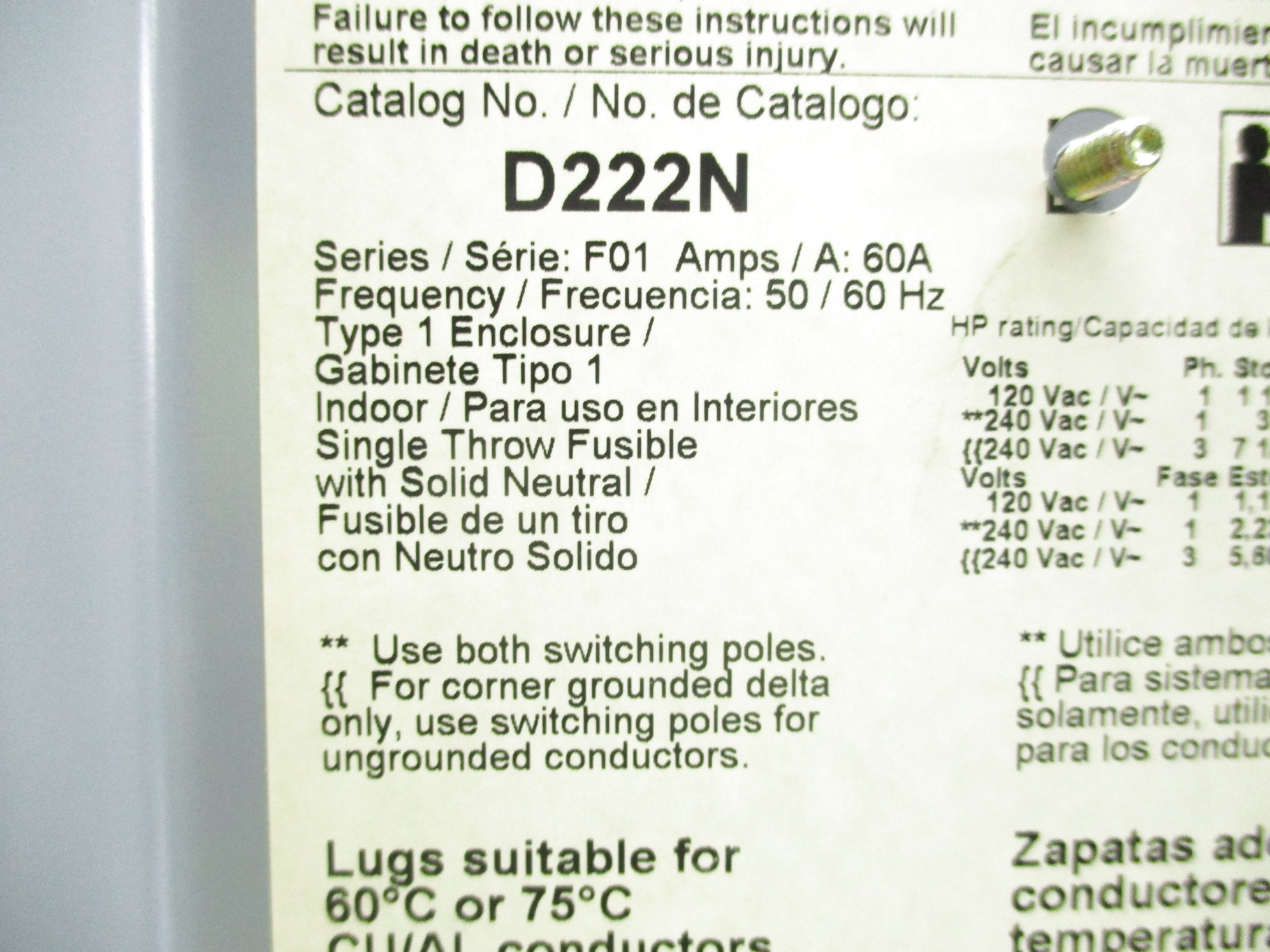 SQUARE D D222N SER. F01 NSNP