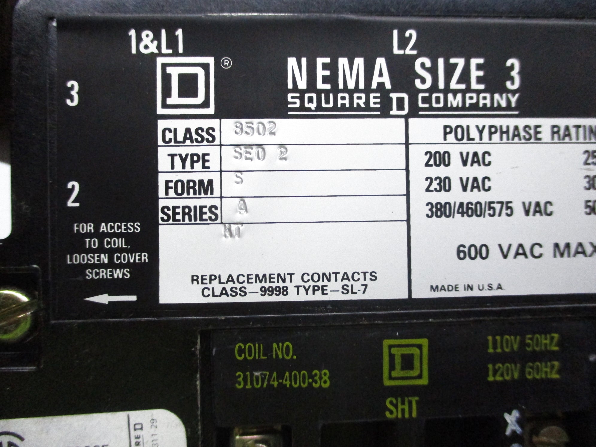SQUARE D 8502SEO2 SER. A 120V NSNP