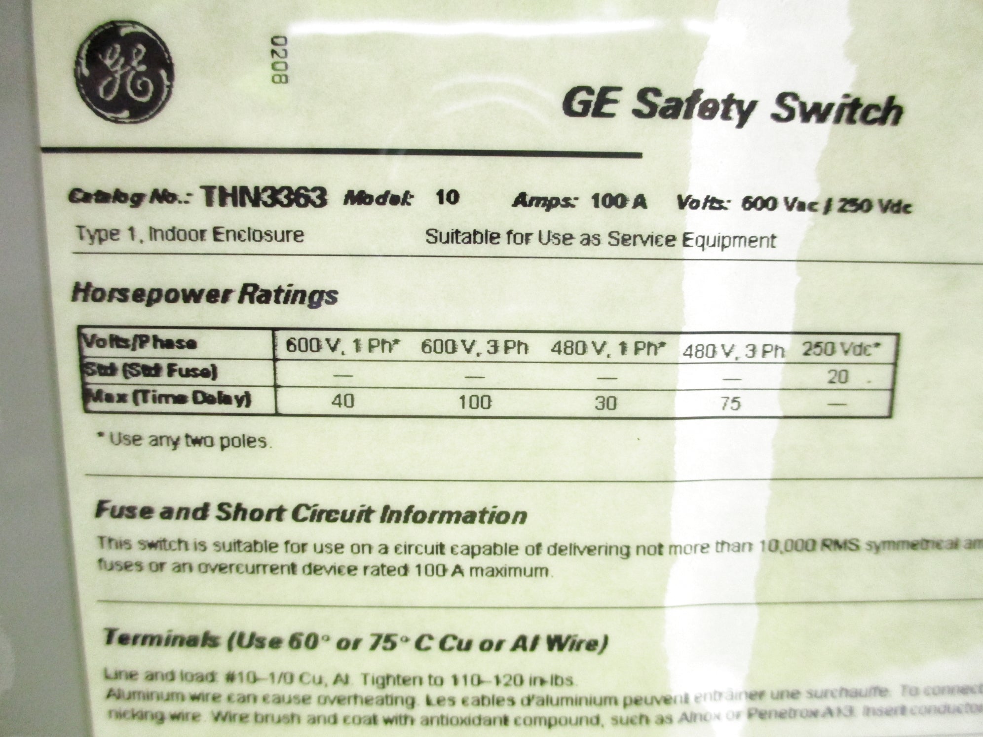GENERAL ELECTRIC THN3363 NSNP