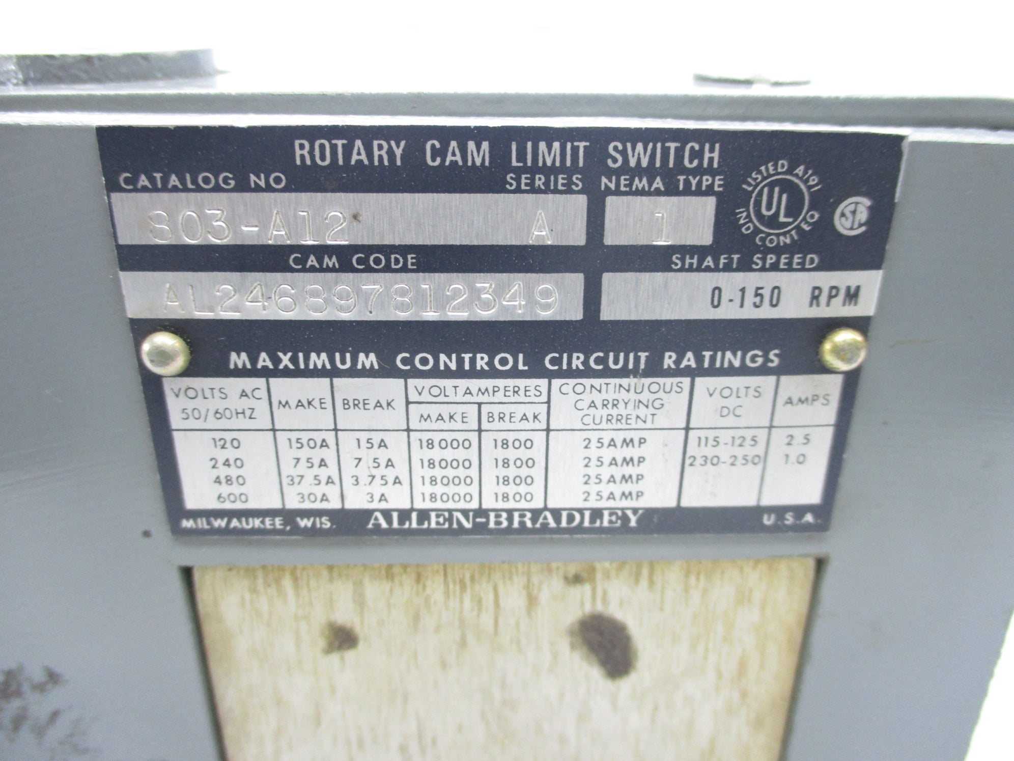 INDUSTRIAL SPARE PART 803-A12 SER. A NSNP