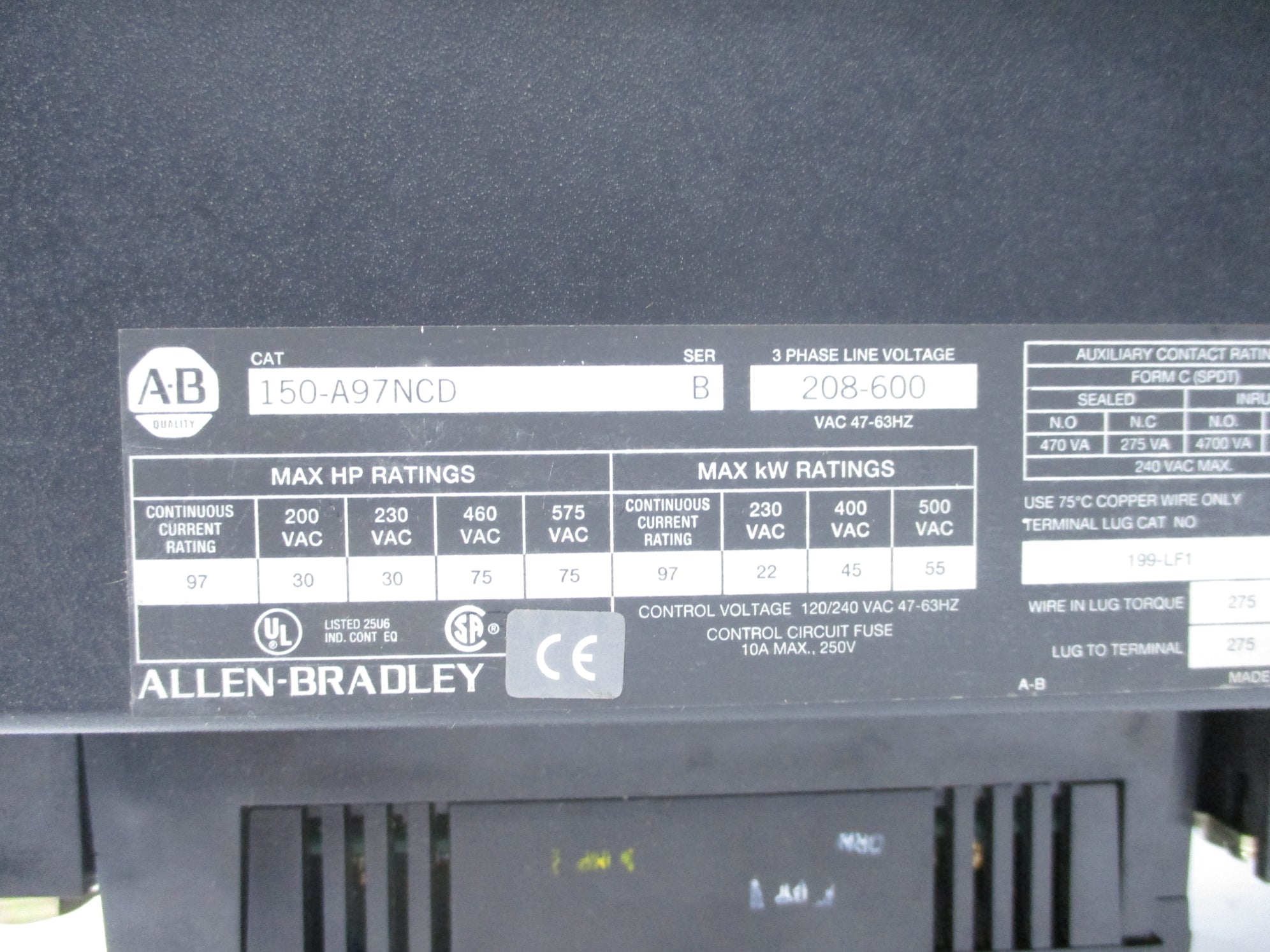 ALLEN BRADLEY 150-A97NCD SER. B NSNP