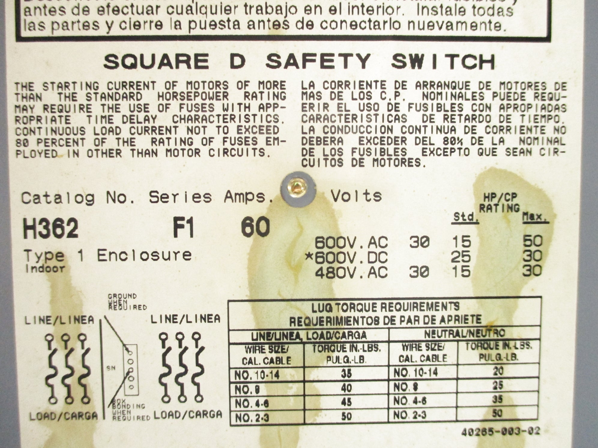 SQUARE D H362 SER. F1 NSNP