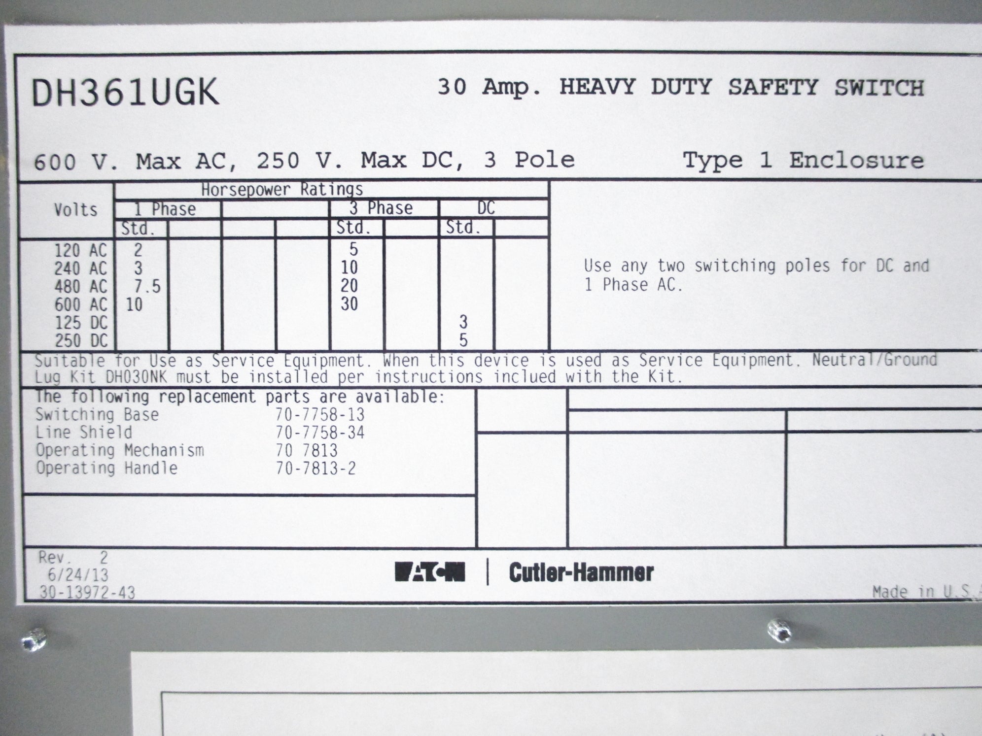 EATON DH361UGK NSNP