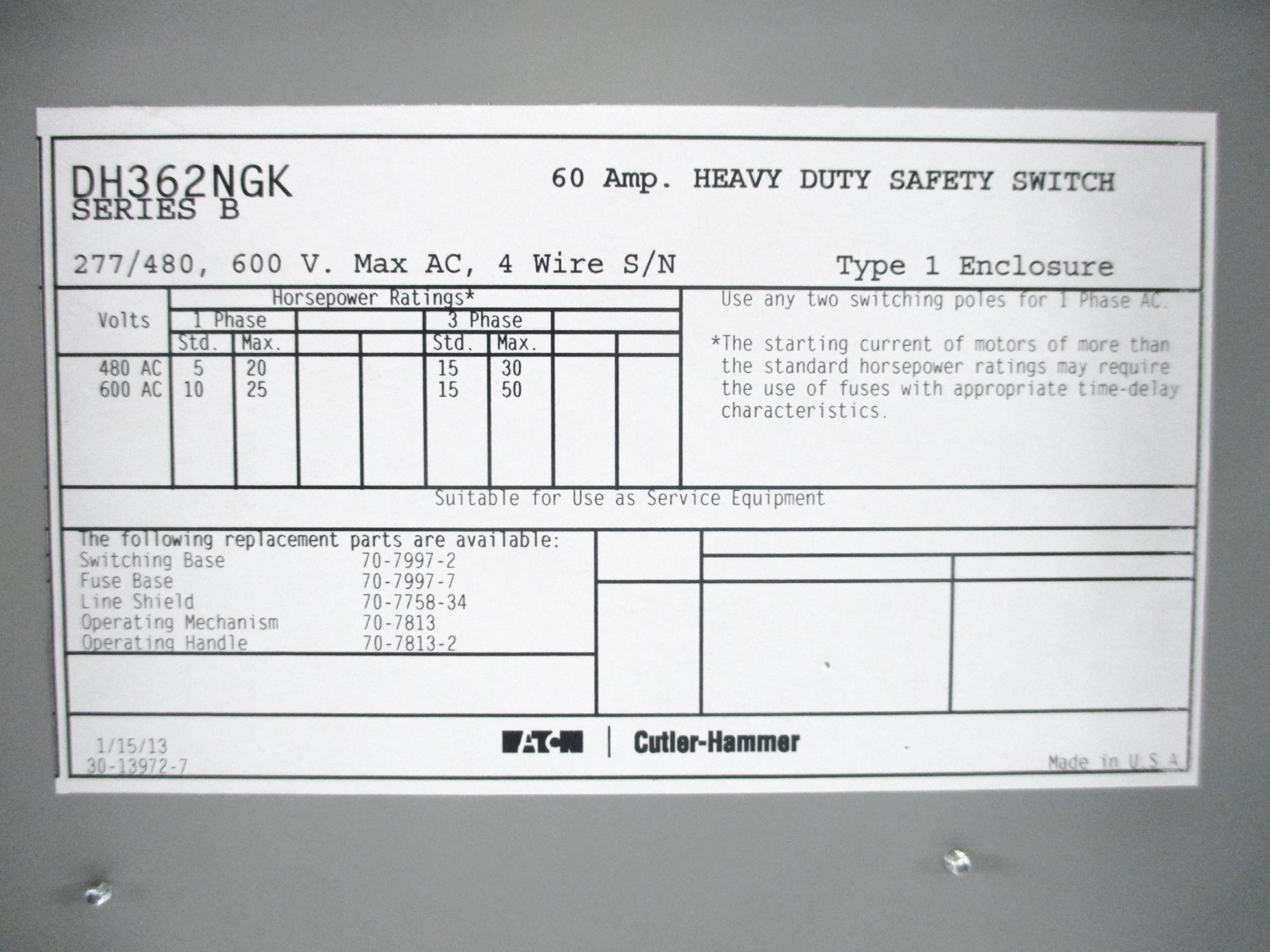 EATON DH362NGK SER. B NSNP