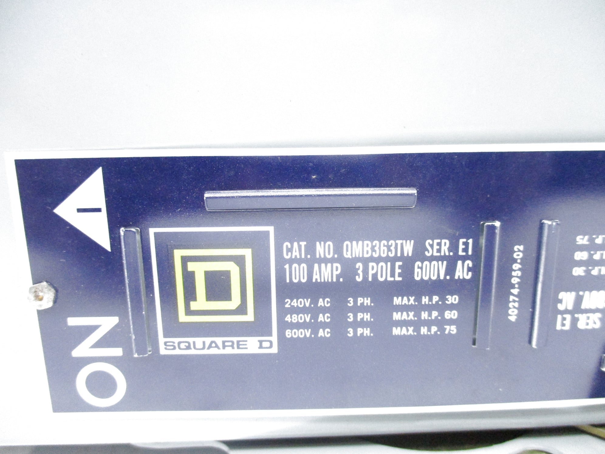 SQUARE D QMB363TW SER. E1 600VAC 100A NSNP