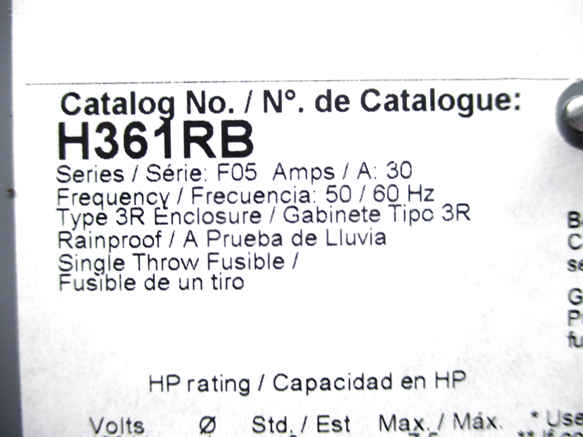 SQUARE D H361RB SER. F05 NSNP