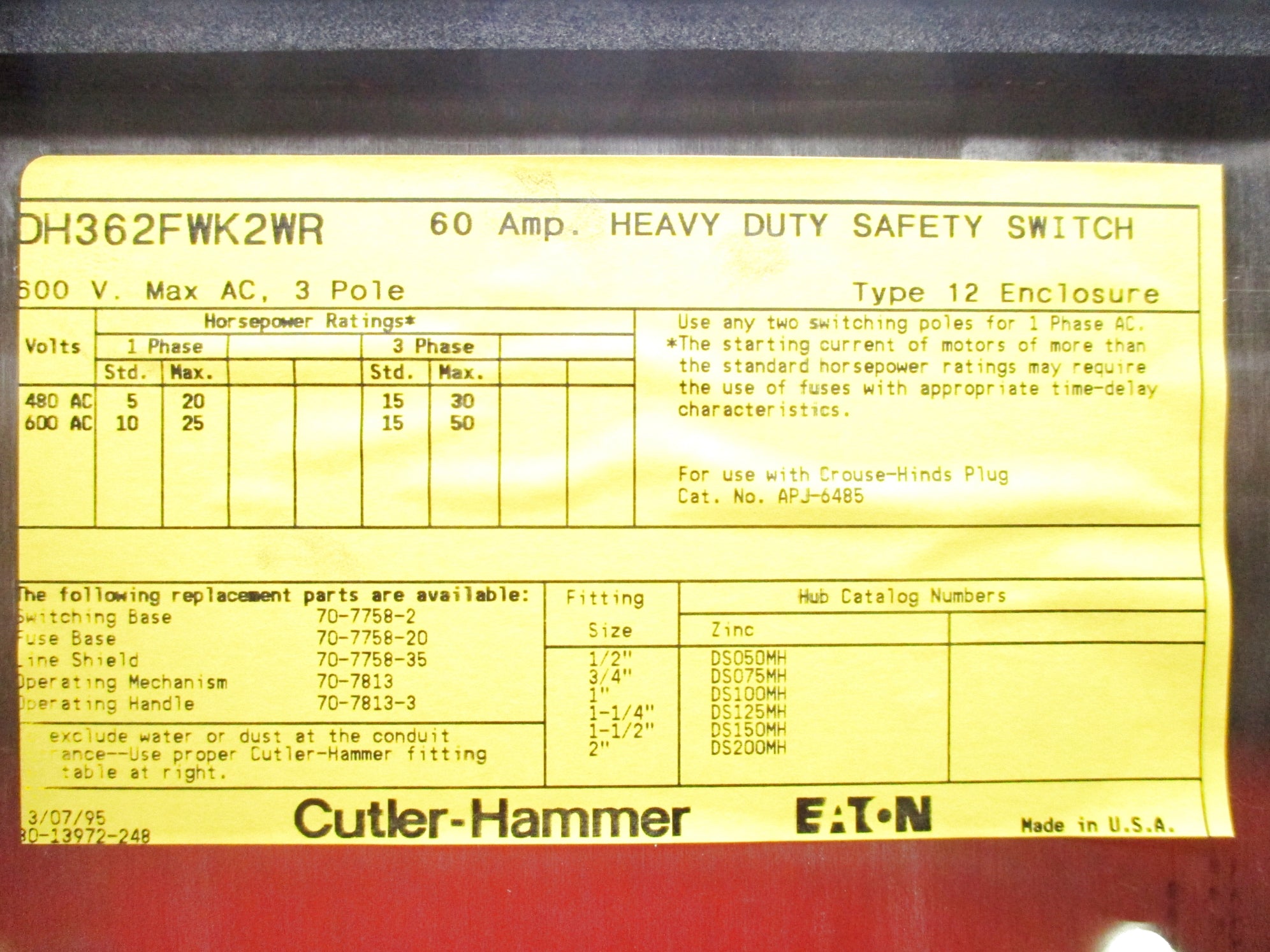 CUTLER HAMMER DH362FWK2WR (AS PICTURED) NSNP