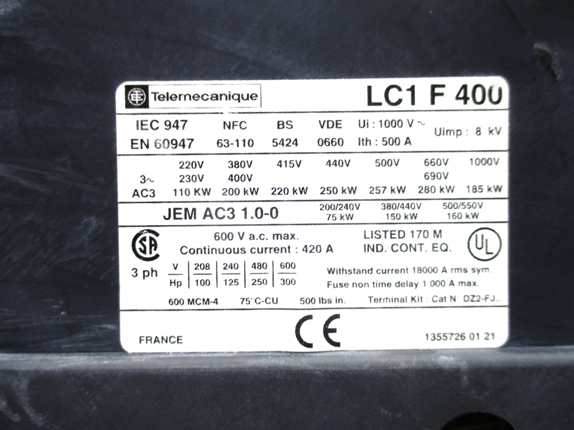 TELEMECANIQUE LC1F400 600V NSNP