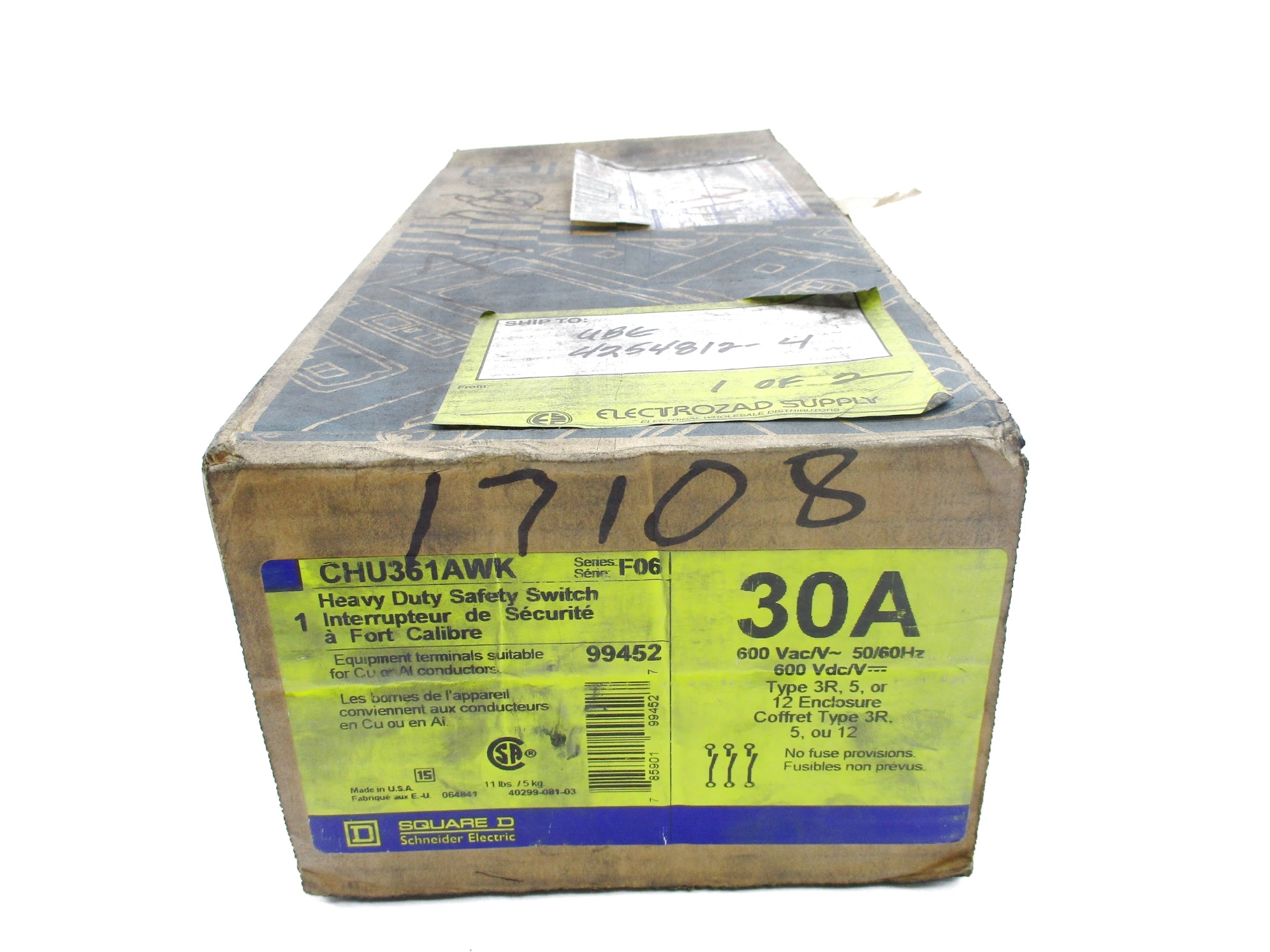 SQUARE D CHU361AWK SER. F06 NSMP