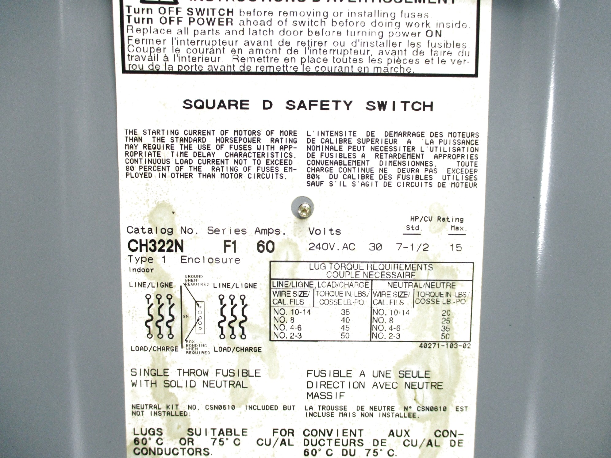 SQUARE D CH322N SER. F1 NSNP