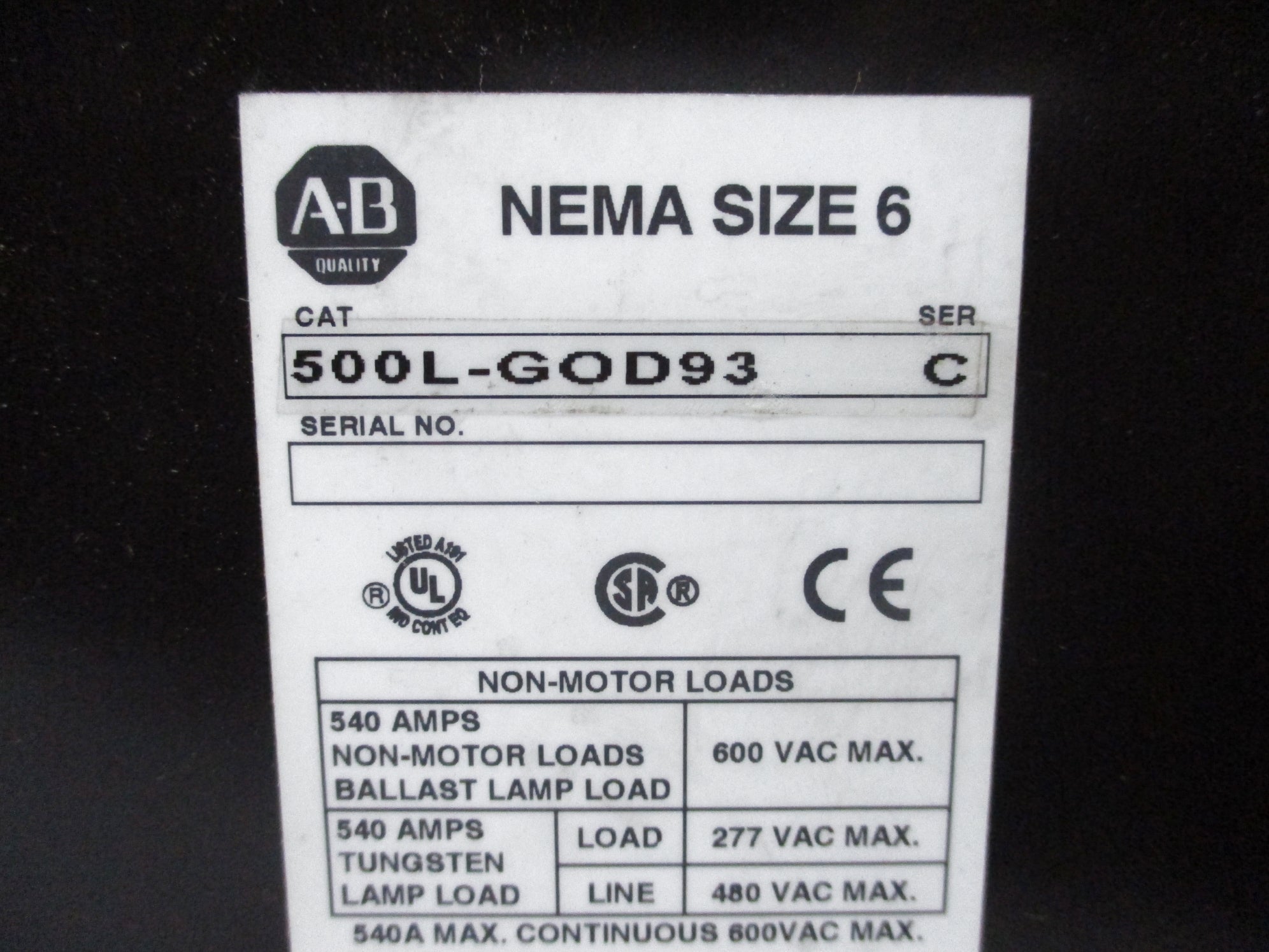 INDUSTRIAL SPARE PART 500L-GOD93 SER. C 120V NSNP