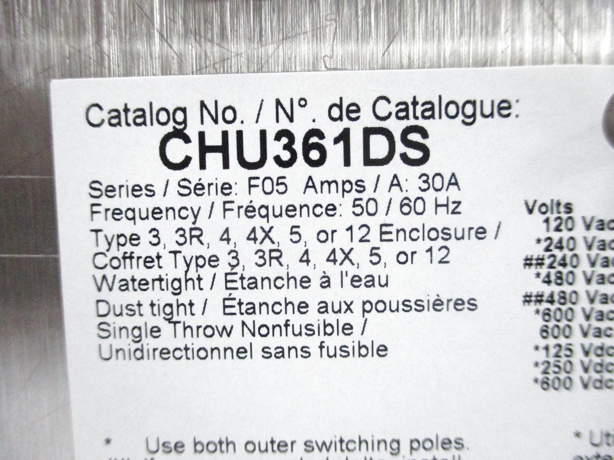 SQUARE D CHU361DS SER. F05 NSNP
